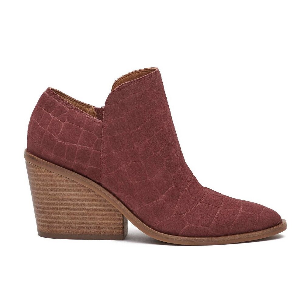 Lucky Brand Size 11 Saucie Red Suede Croc‎ Embossed Ankle Boots Booties Shoes